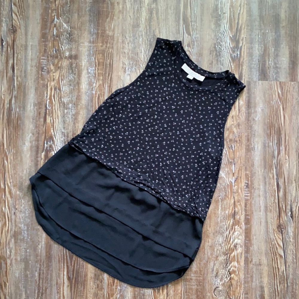 LOFT Black Patterned Layered Tank Blouse